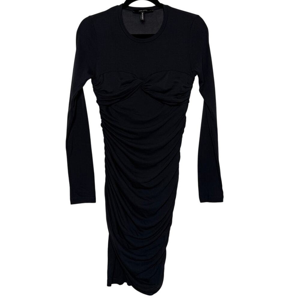 Isabel Marant Black Ruched Cotton Long Sleeve Dress | Size 38 | Minimalist Chic